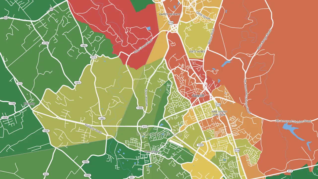 Vine Grove Junction, KY Map of Burglary Rates