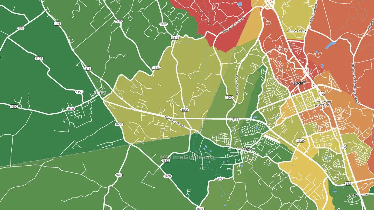 Vine Grove, KY Map of Burglary Rates