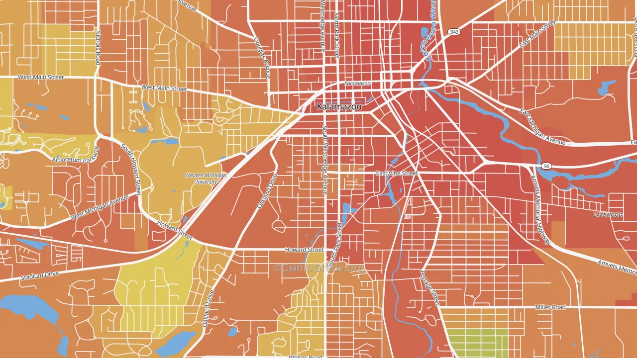 Vine, Kalamazoo, MI Map of Burglary Rates