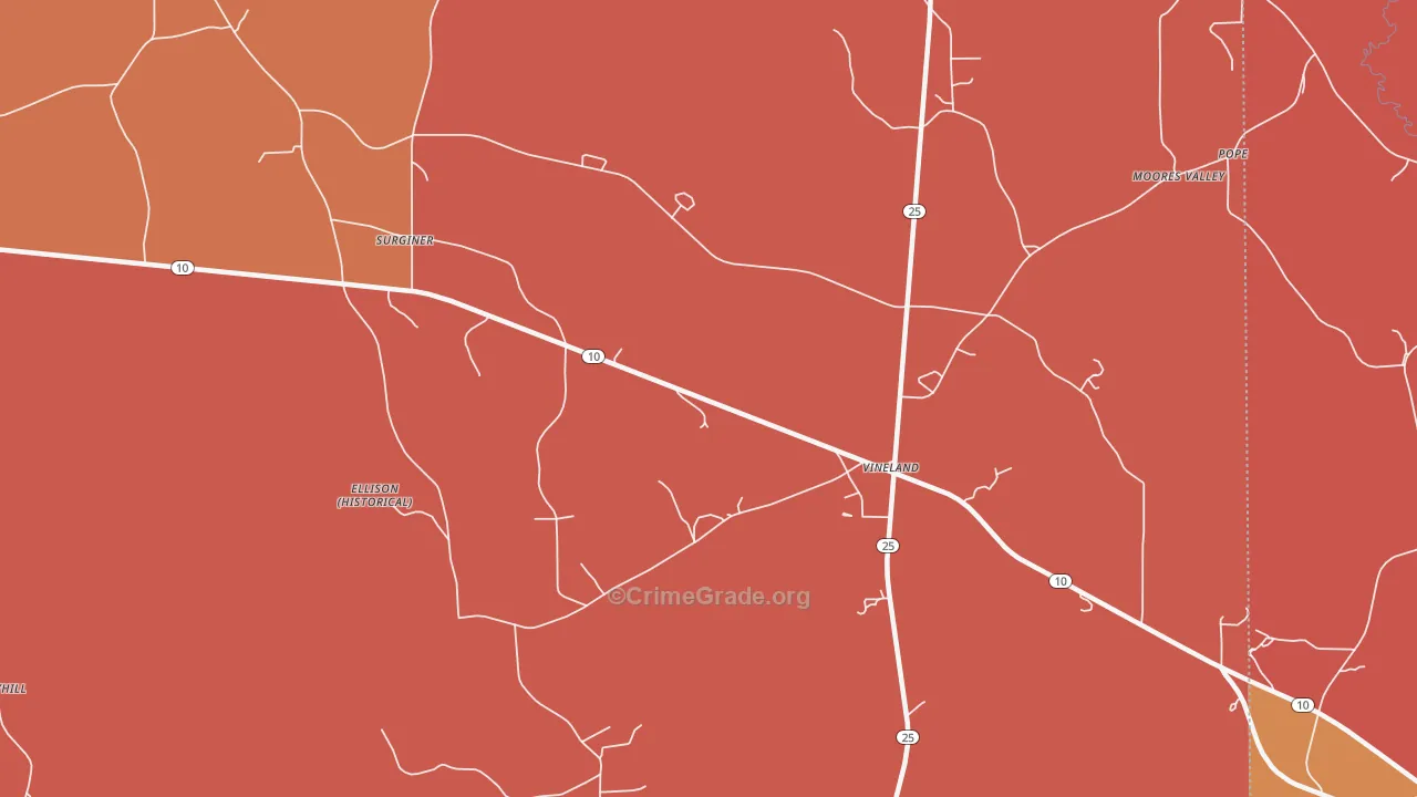 Vineland, AL Map of Burglary Rates