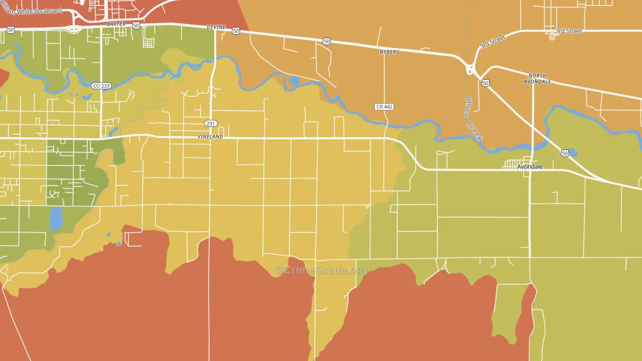 Vineland, CO Map of Burglary Rates