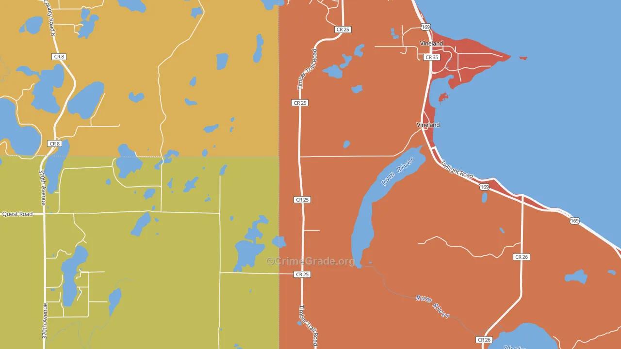 Vineland, MN Map of Burglary Rates