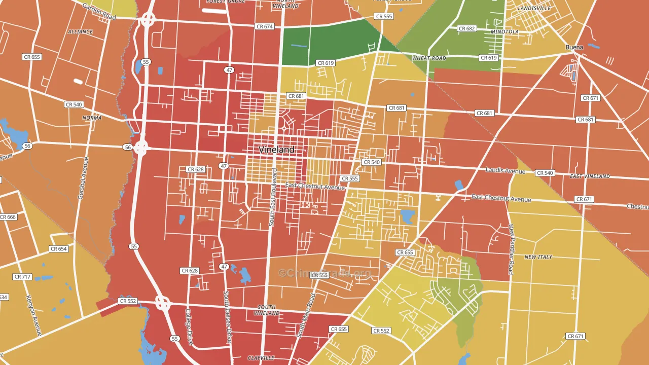 Vineland, NJ Map of Burglary Rates