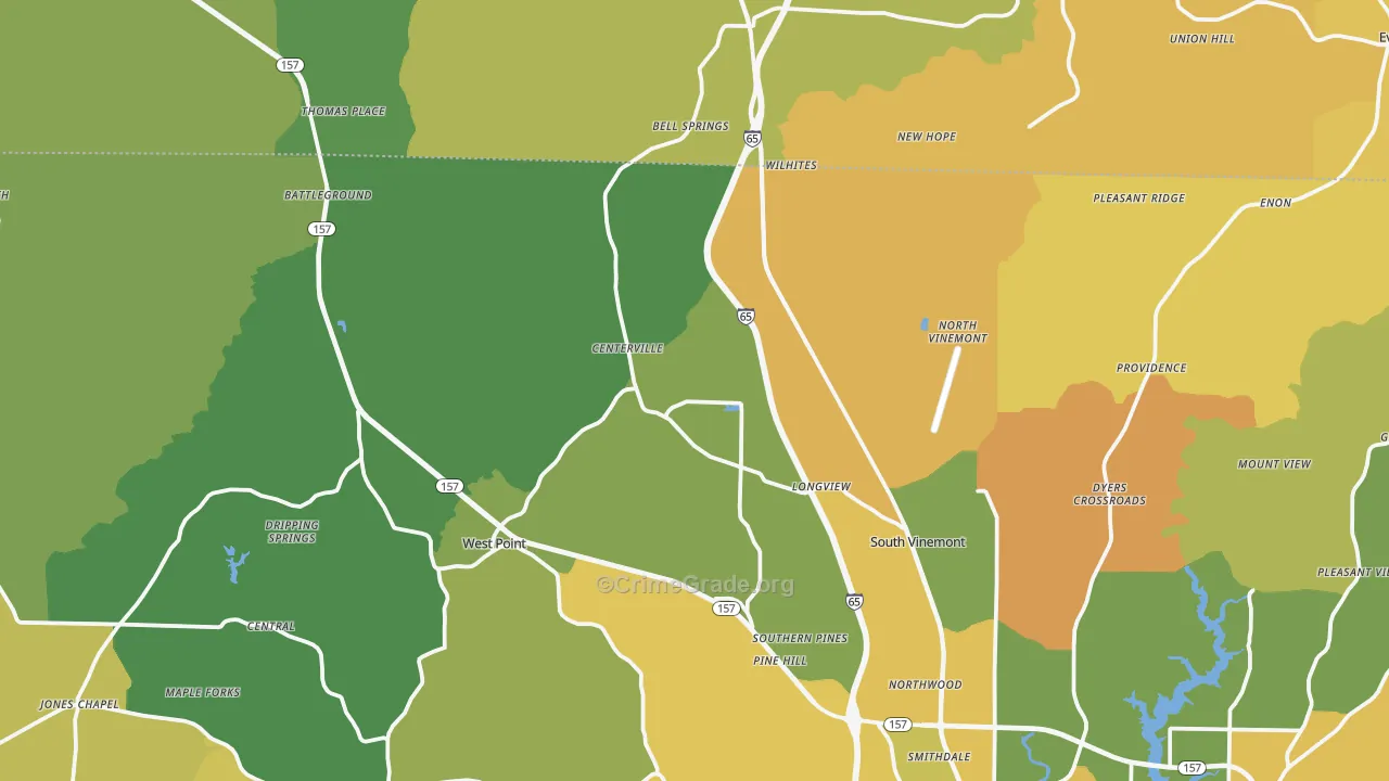 Vinemont, AL Map of Burglary Rates