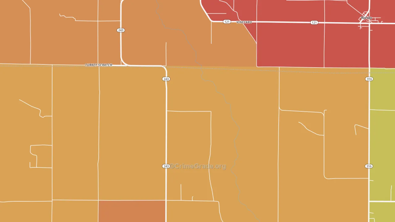 Vineyard, AR Map of Burglary Rates