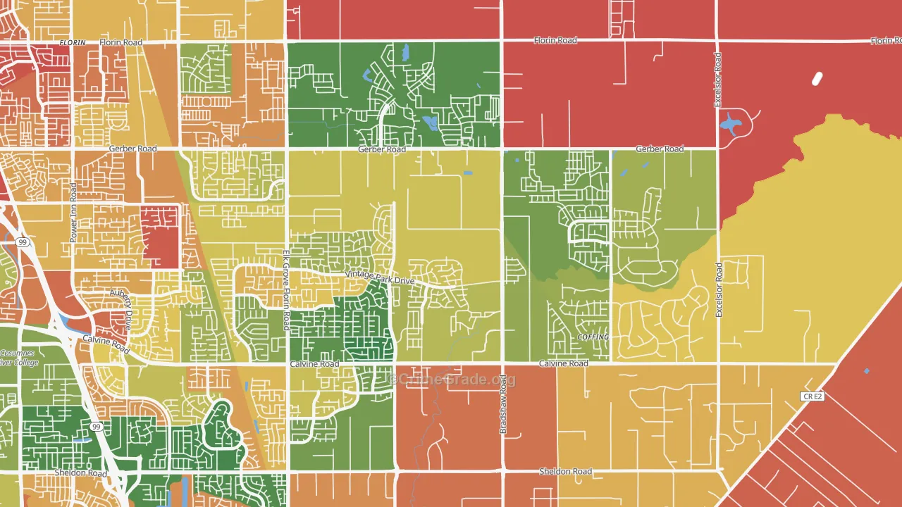 Vineyard, CA Map of Burglary Rates