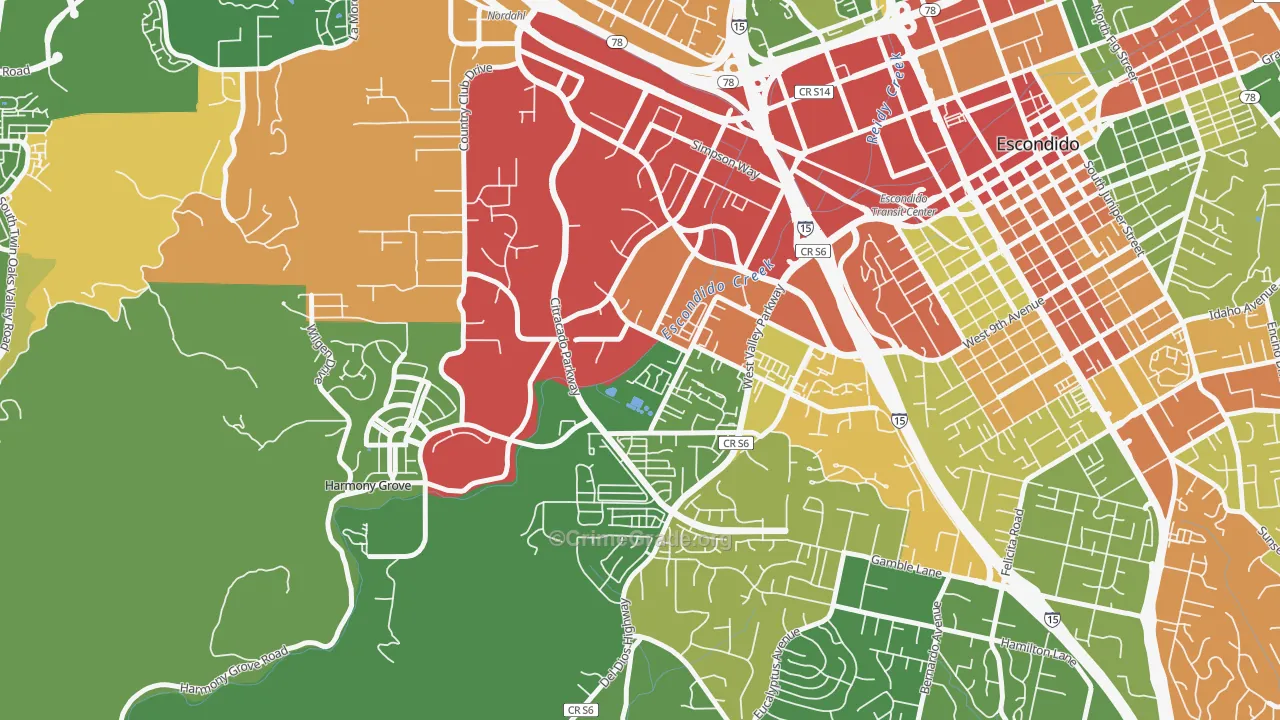 Vineyard, Escondido, CA Map of Burglary Rates