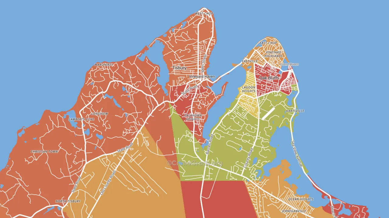 Vineyard Haven, MA Map of Burglary Rates