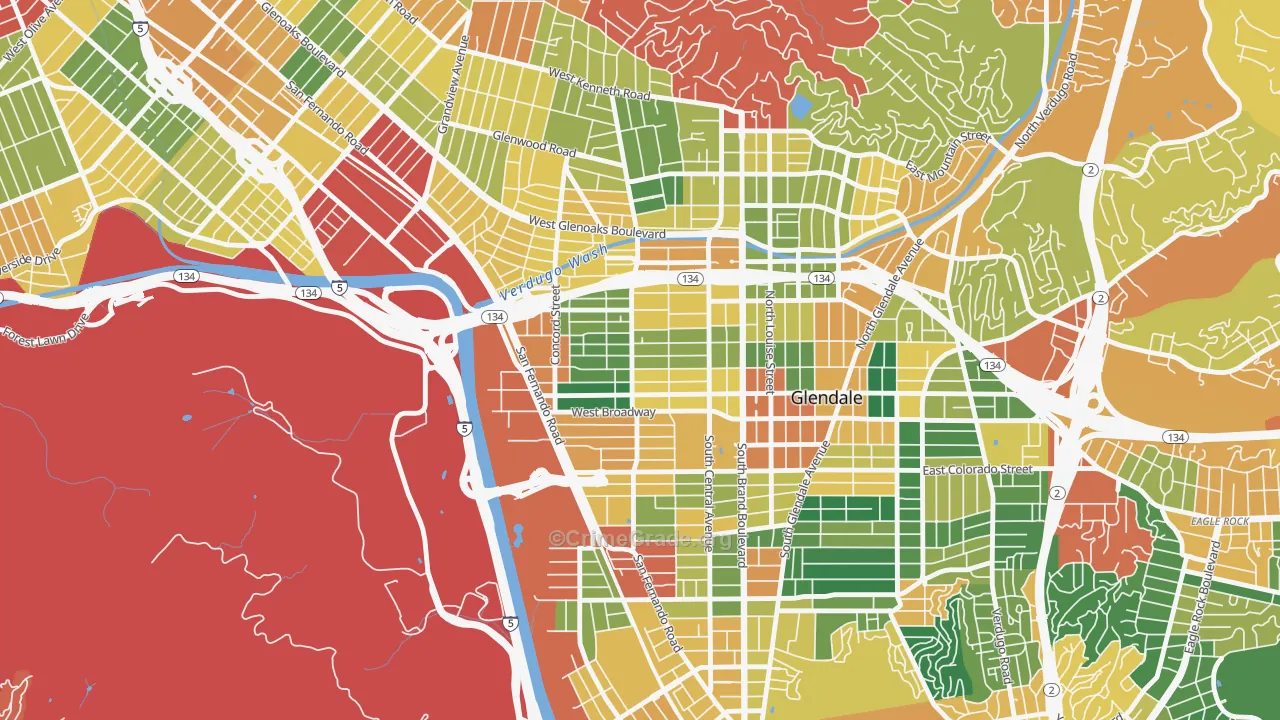 Vineyard-Los Angeles, Glendale, CA Map of Burglary Rates