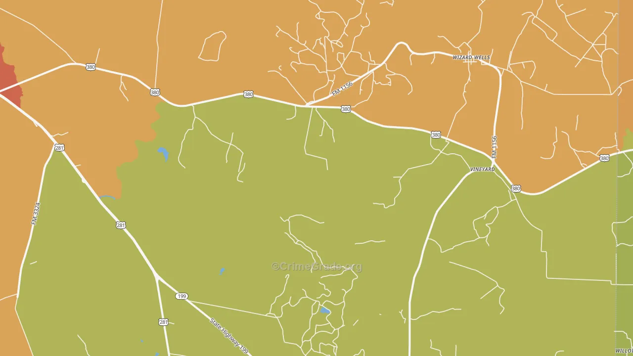 Vineyard, TX Map of Burglary Rates