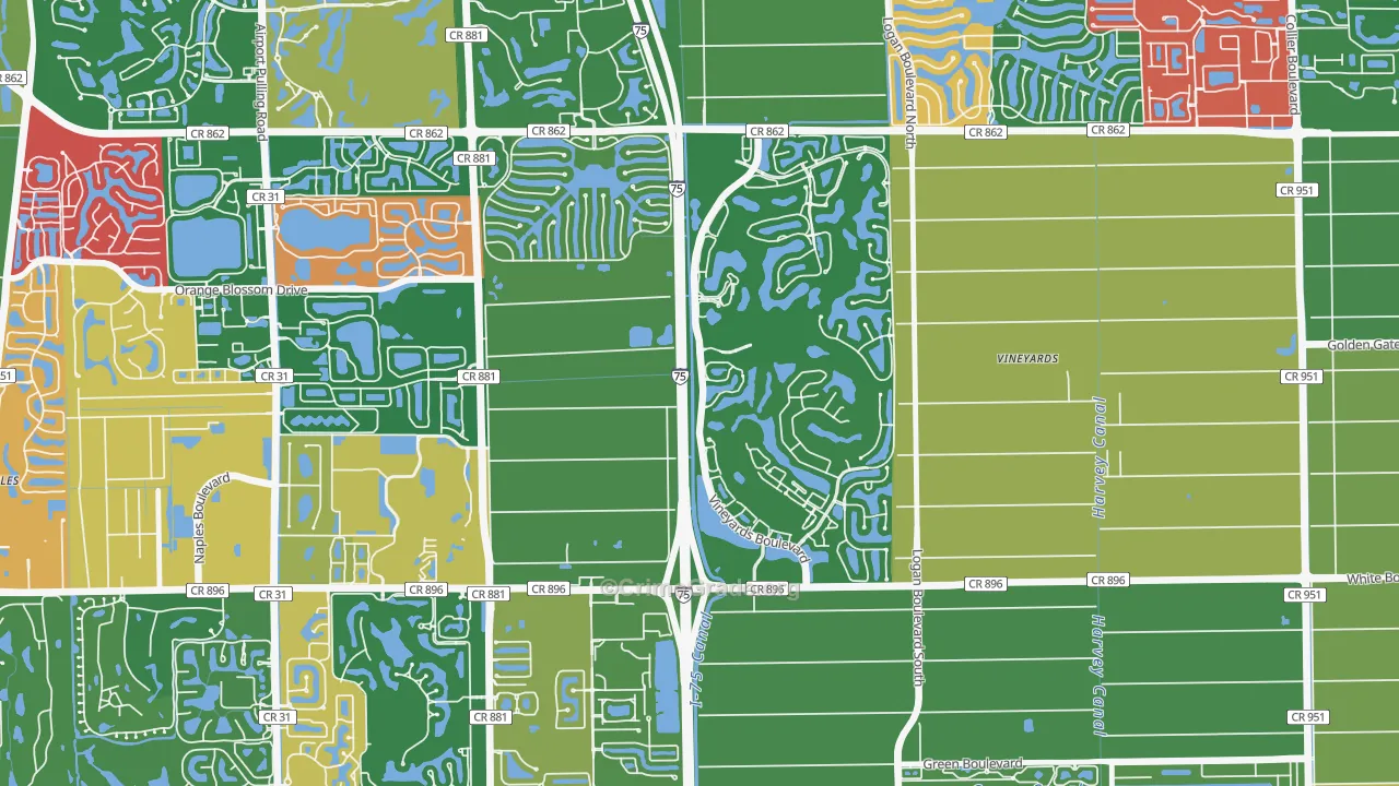 Vineyards, Naples, FL Map of Burglary Rates