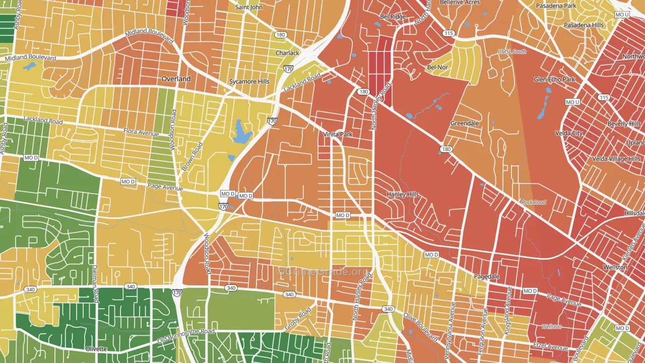 Vinita Park, MO Map of Burglary Rates