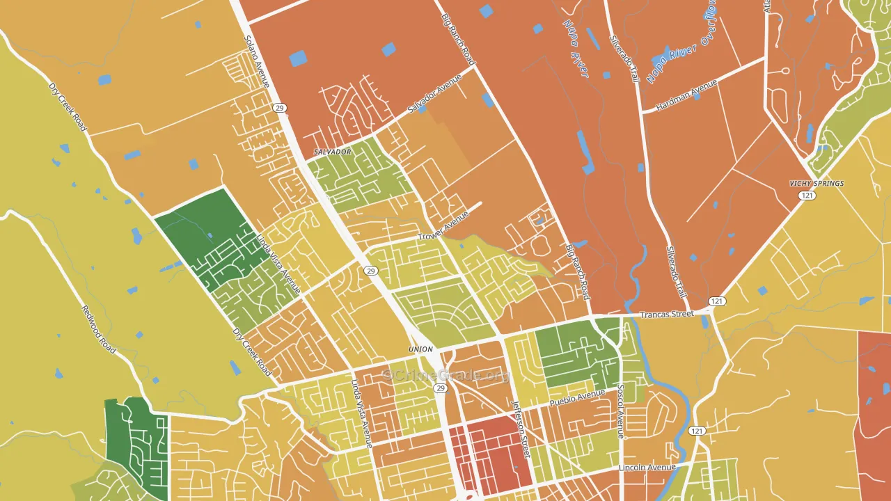 Vintage, Napa, CA Map of Burglary Rates