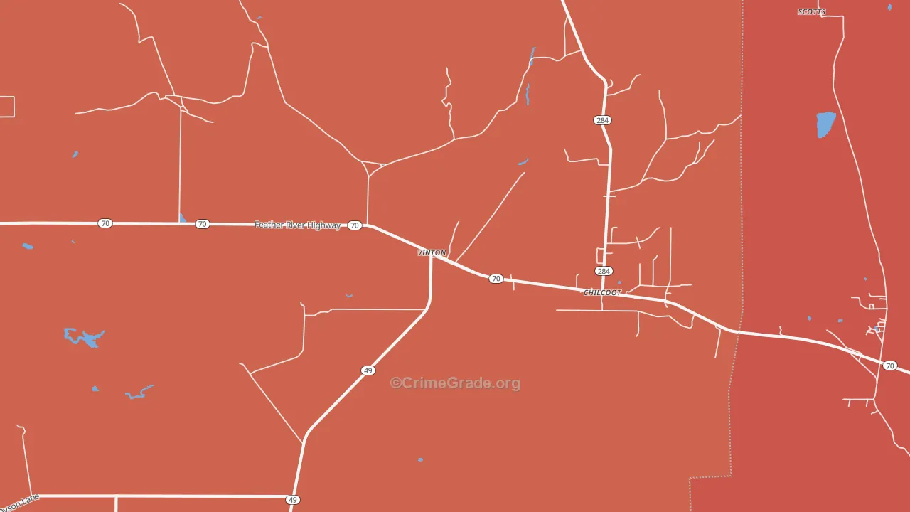 Vinton, CA Map of Burglary Rates