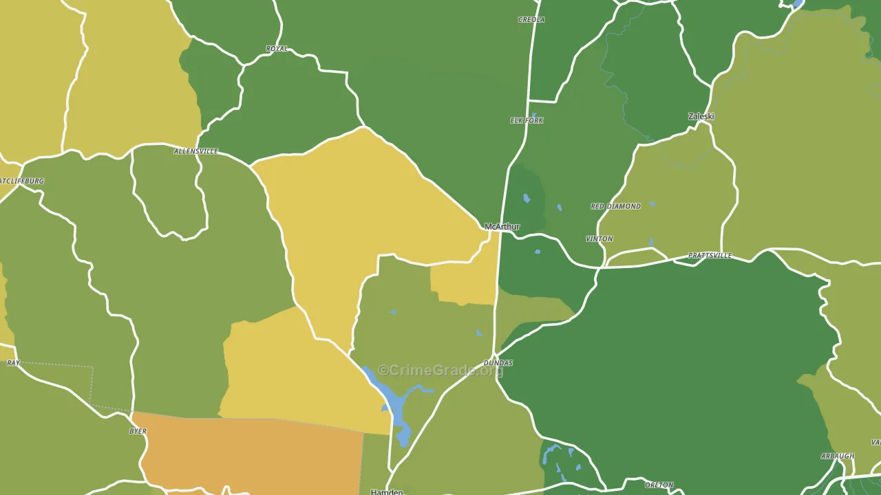 Vinton County, OH Map of Burglary Rates