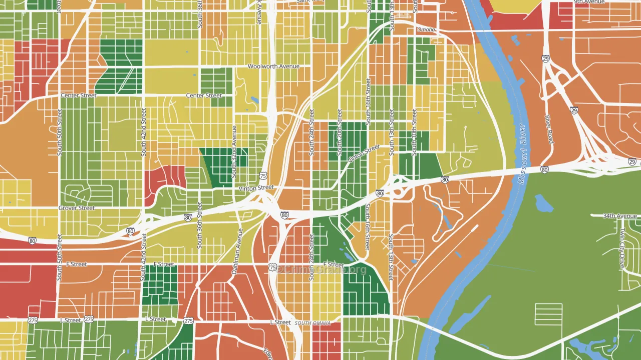 Vinton Street, Omaha, NE Map of Burglary Rates