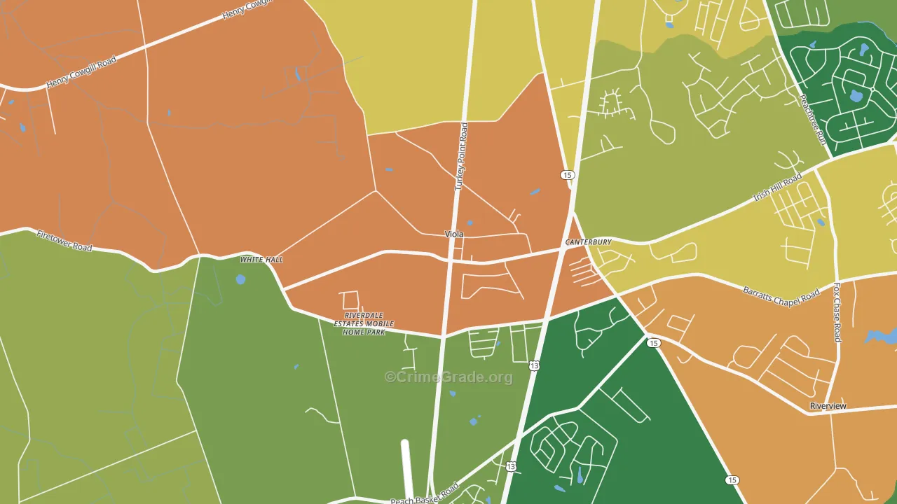Viola, DE Map of Burglary Rates