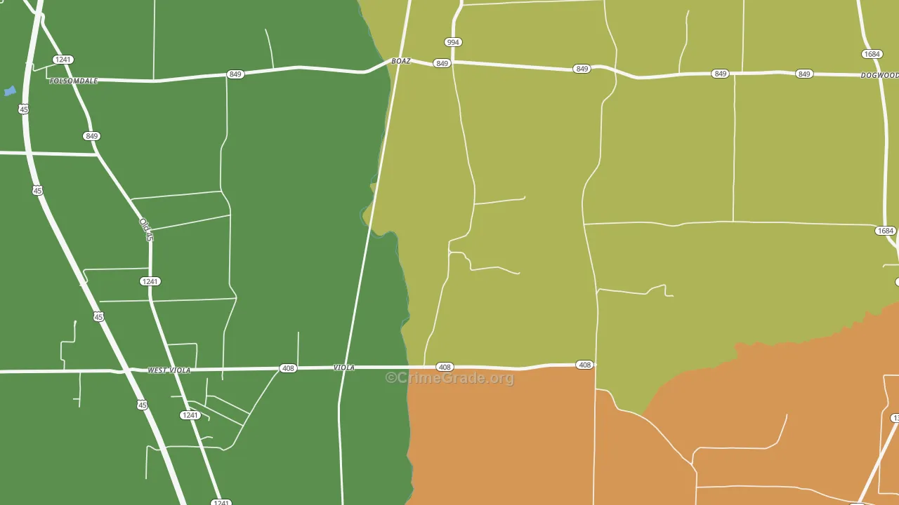 Viola, KY Map of Burglary Rates