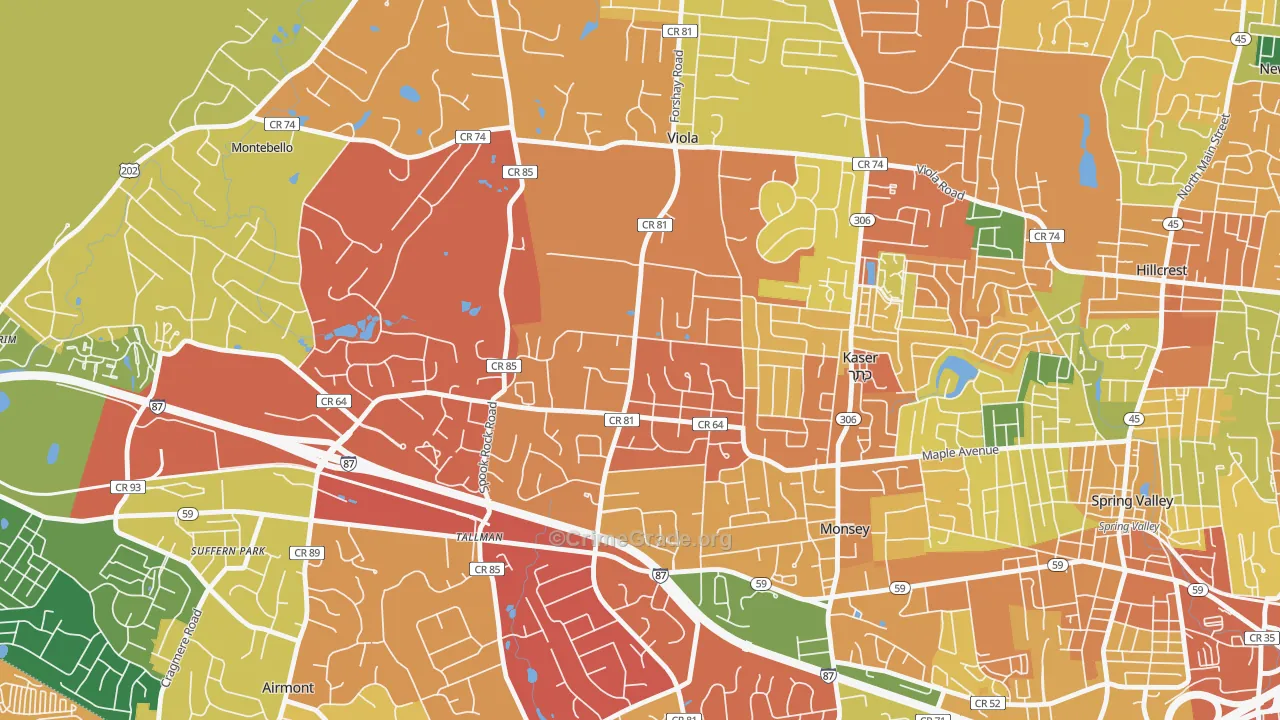 Viola, Monsey, NY Map of Burglary Rates