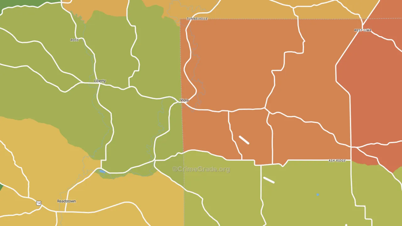 Viola, WI Map of Burglary Rates