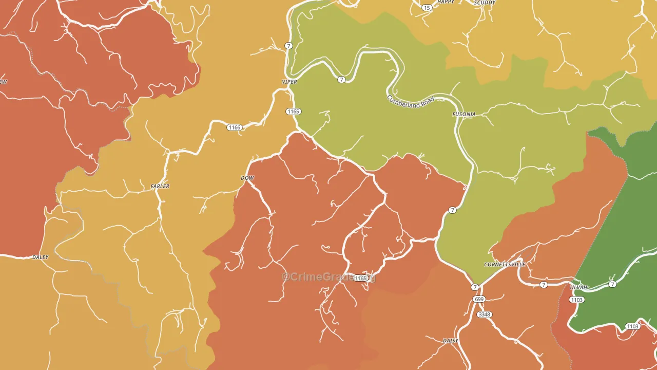 Viper, KY Map of Burglary Rates