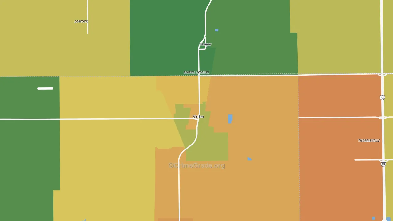 Virden, IL Map of Burglary Rates