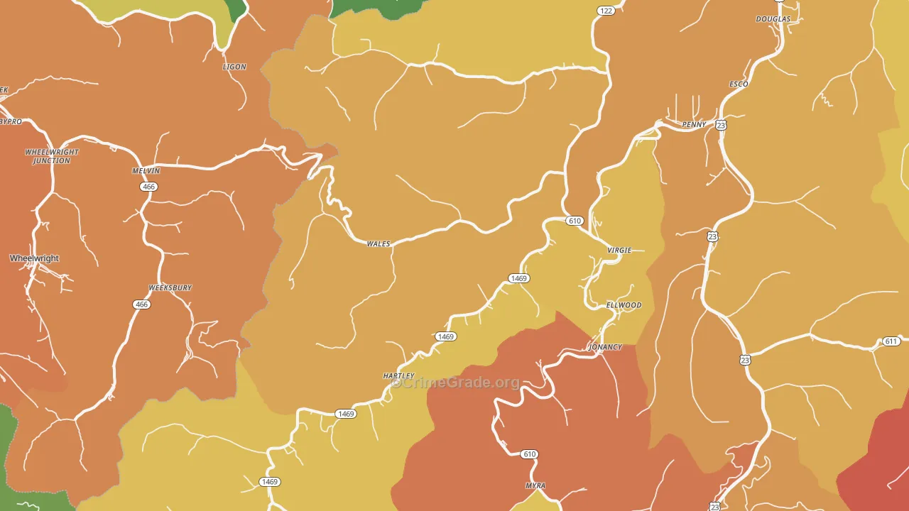 Virgie, KY Map of Burglary Rates