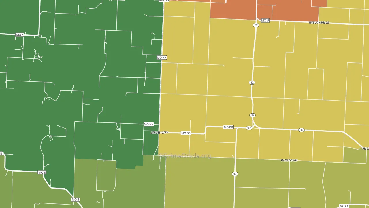 Virgil City, MO Map of Burglary Rates