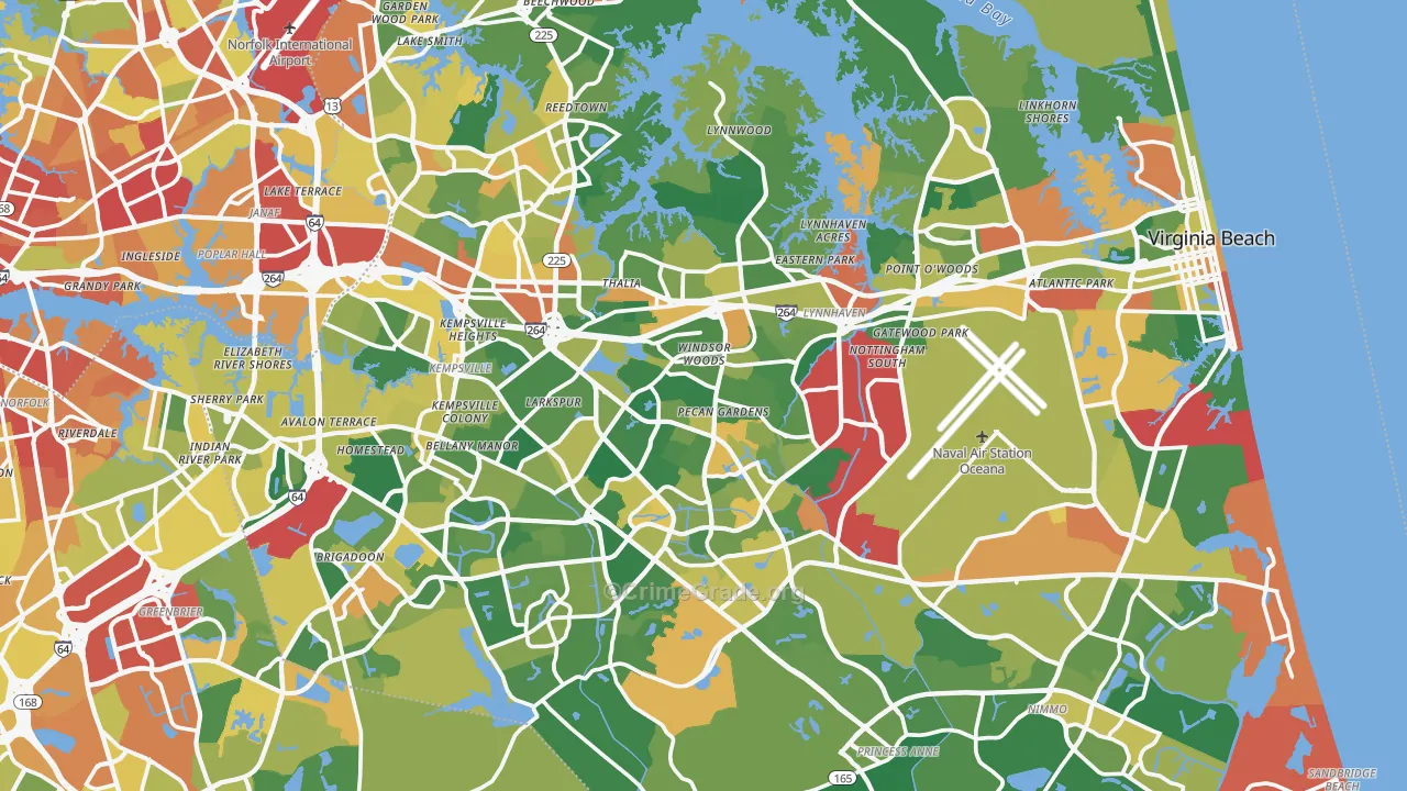 Virginia Beach City, VA Map of Burglary Rates