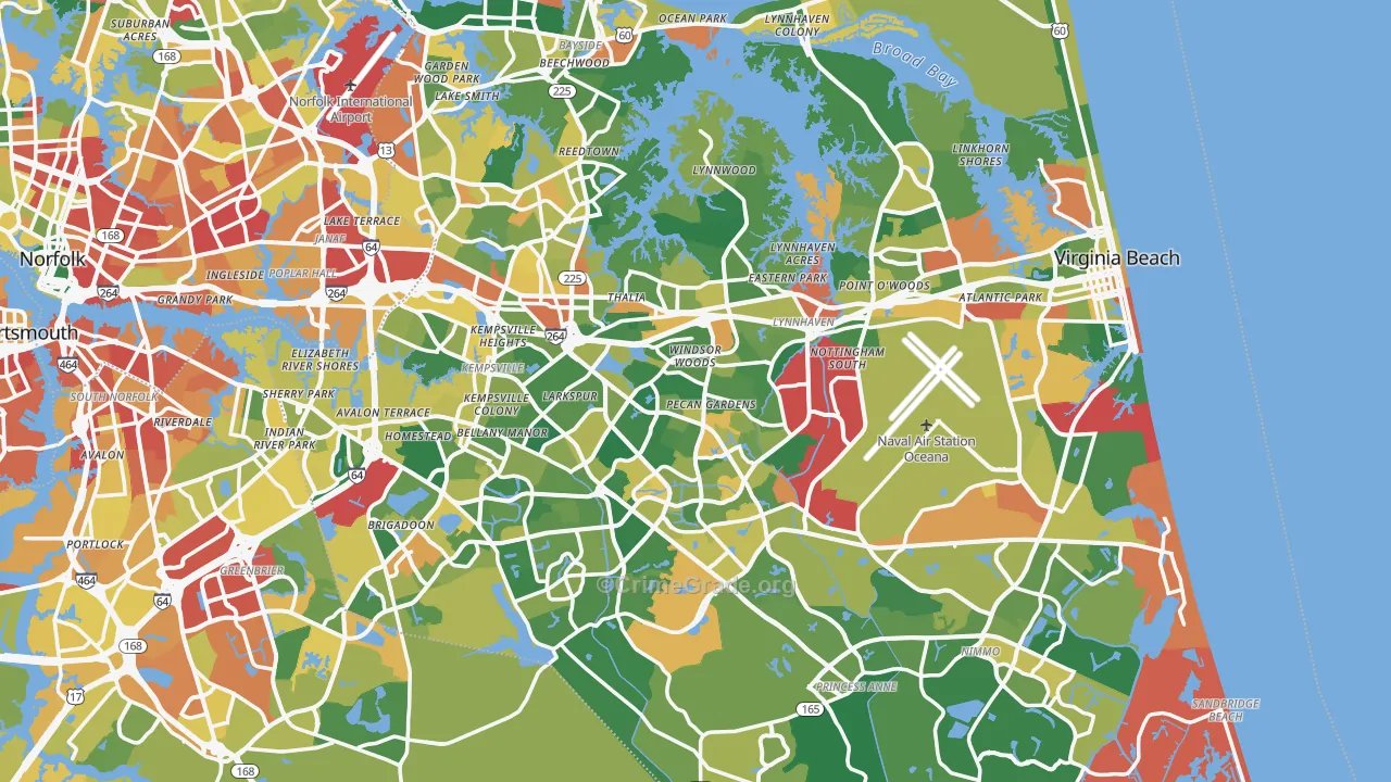 Virginia Beach, VA Map of Crime Rates