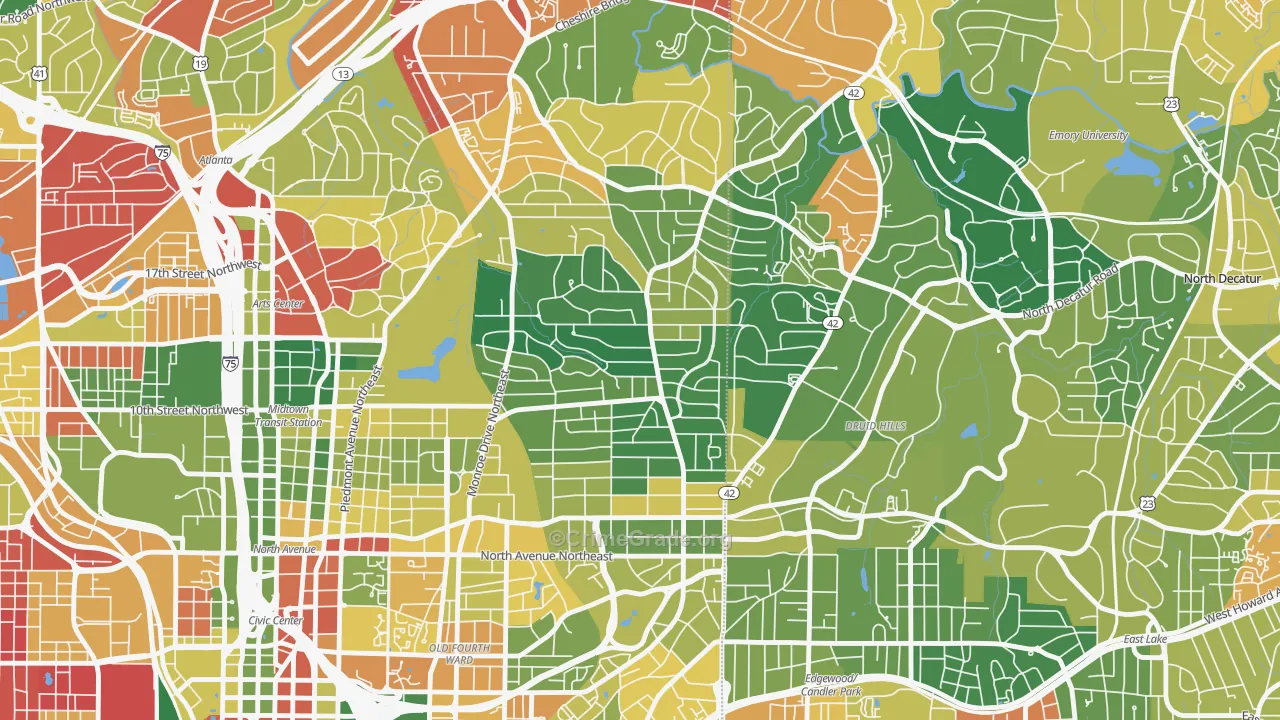 Virginia-Highland, Atlanta, GA Map of Burglary Rates