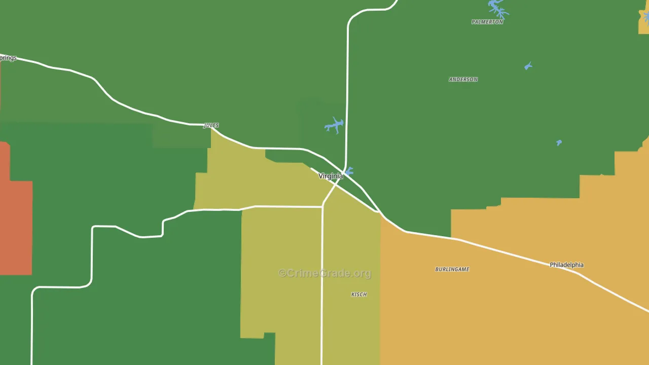 Virginia, IL Map of Burglary Rates