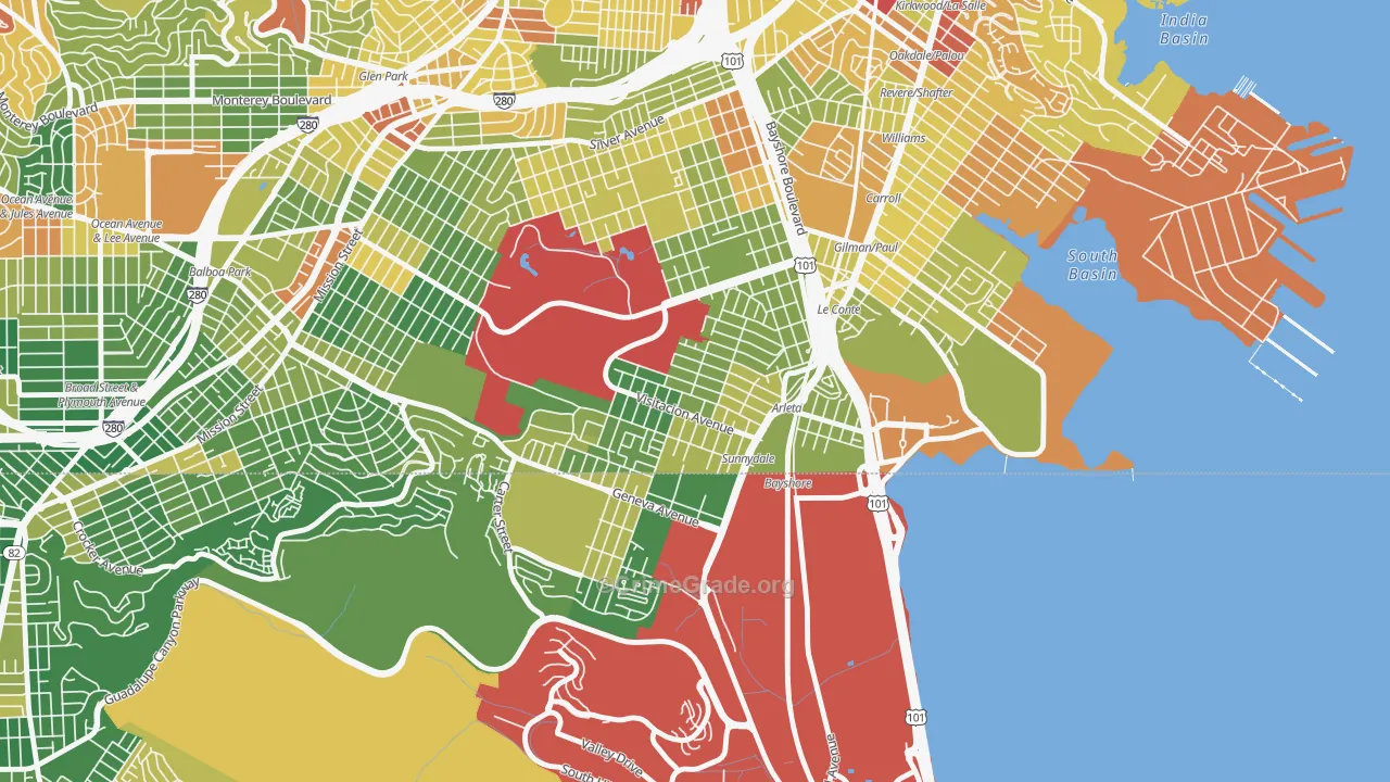 Visitacion Valley, San Francisco, CA Map of Burglary Rates