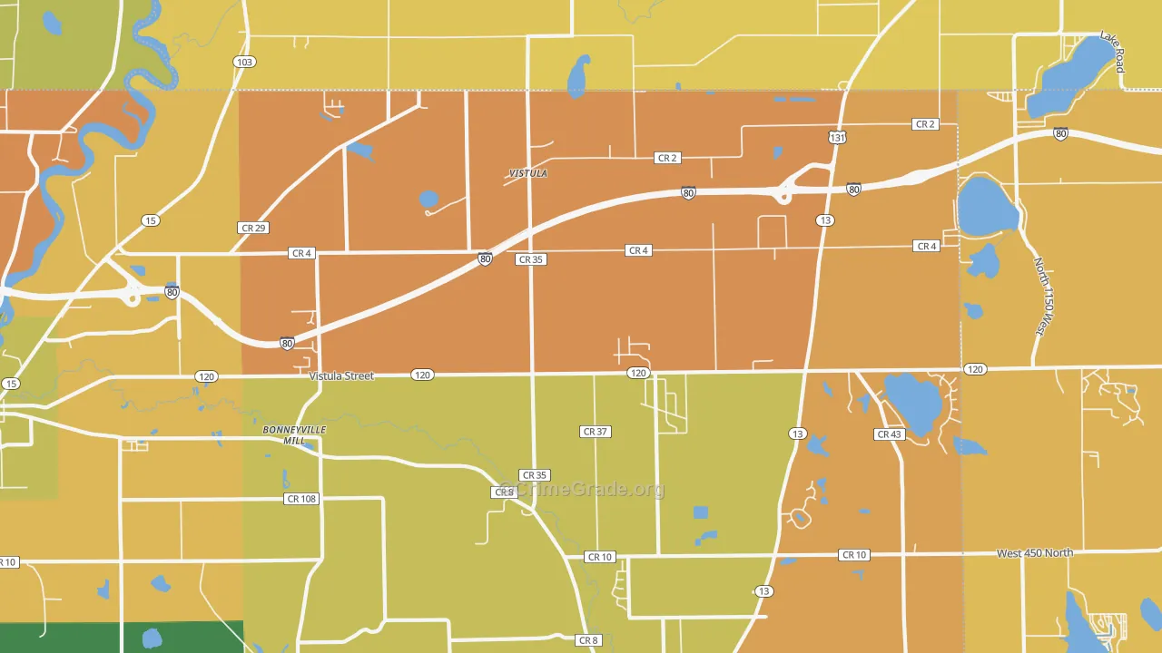 Vistula, IN Map of Burglary Rates