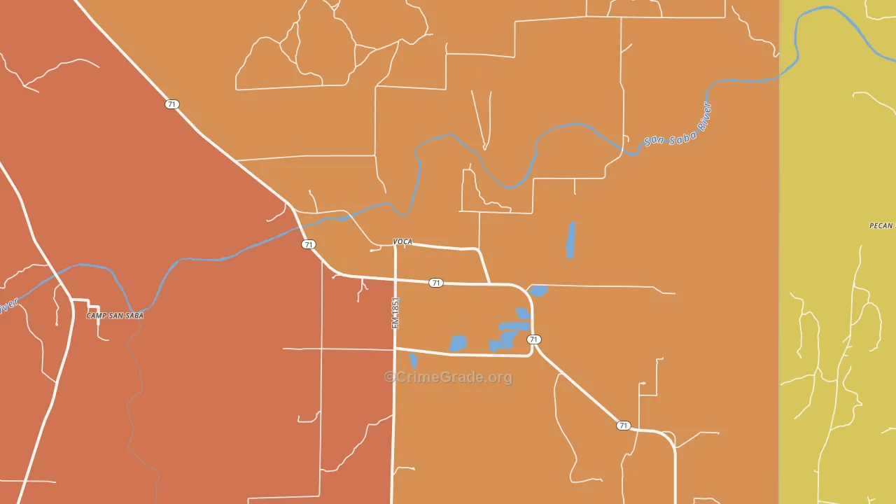 Voca, TX Map of Burglary Rates