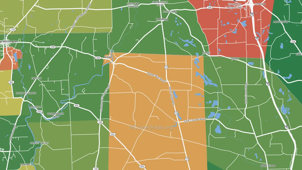 Volant, PA Map of Burglary Rates