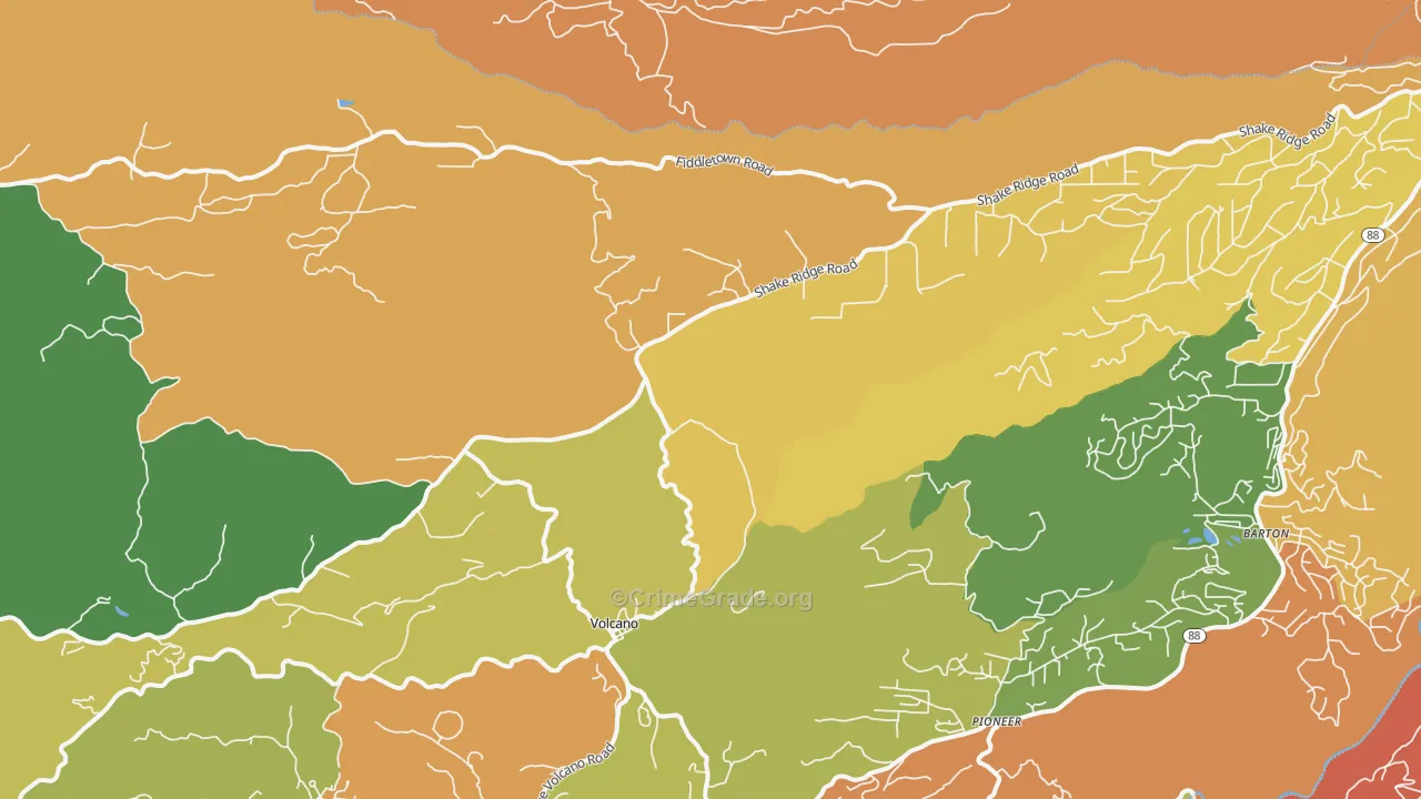 Volcano, CA Map of Burglary Rates