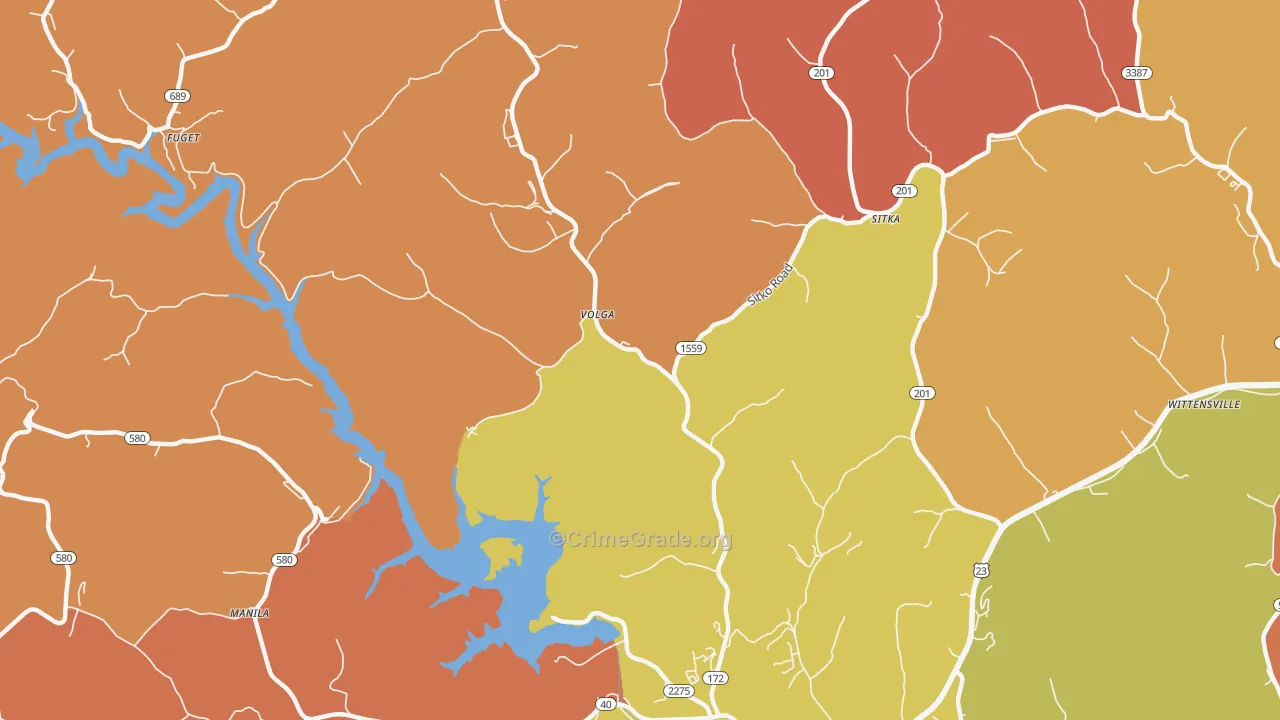 Volga, KY Map of Burglary Rates