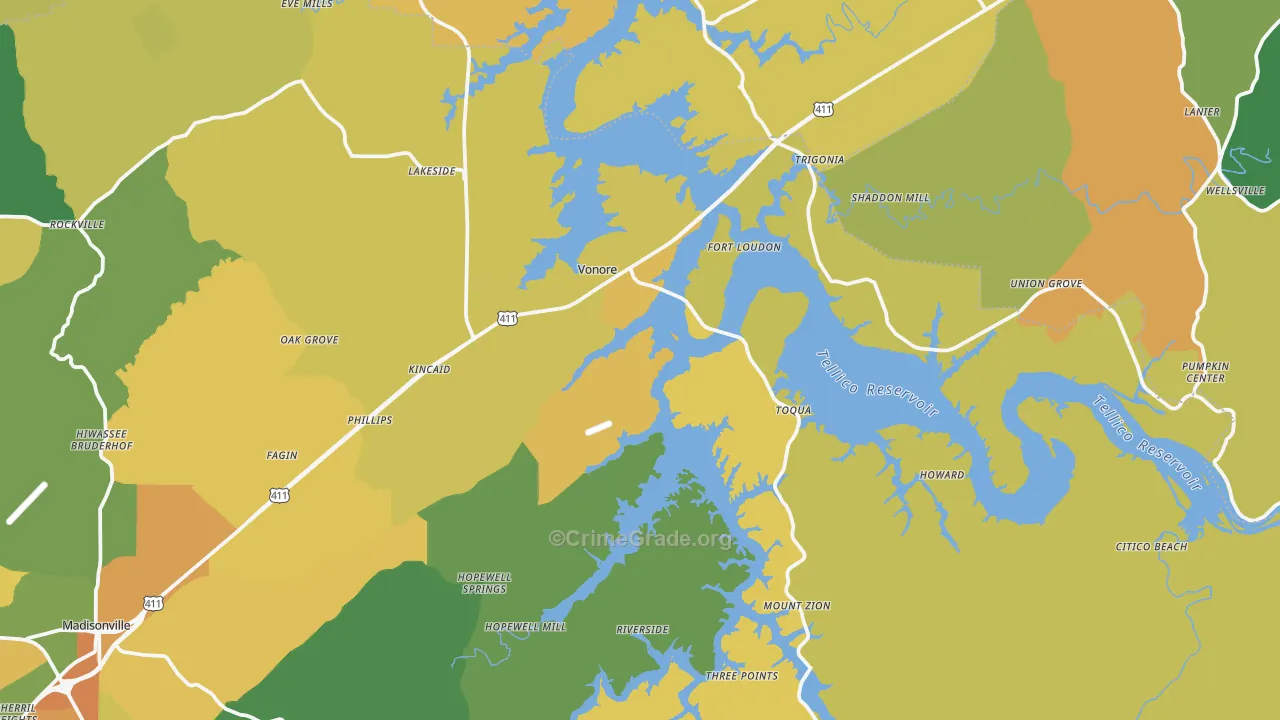 Vonore, TN Map of Burglary Rates