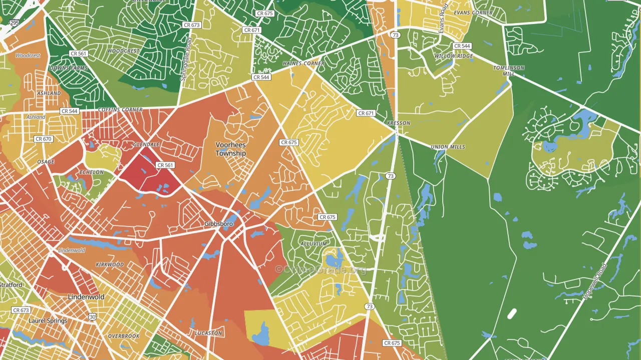 Voorhees, NJ Map of Burglary Rates