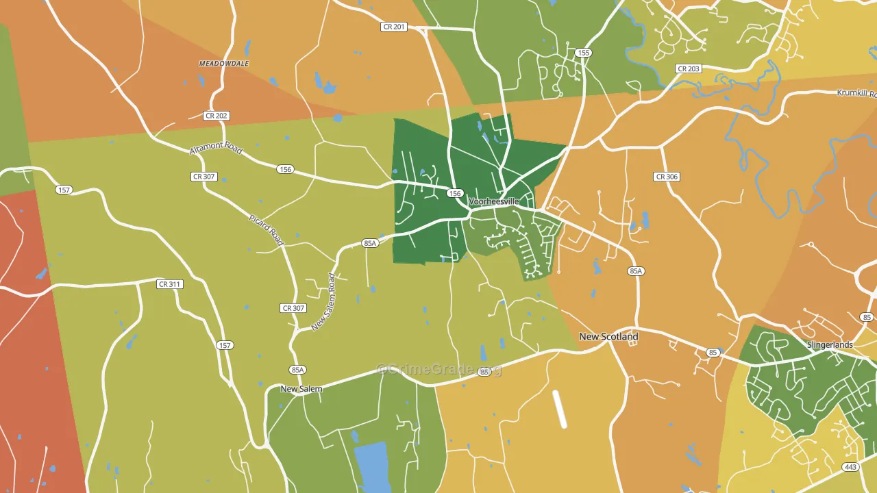 Voorheesville, NY Map of Burglary Rates