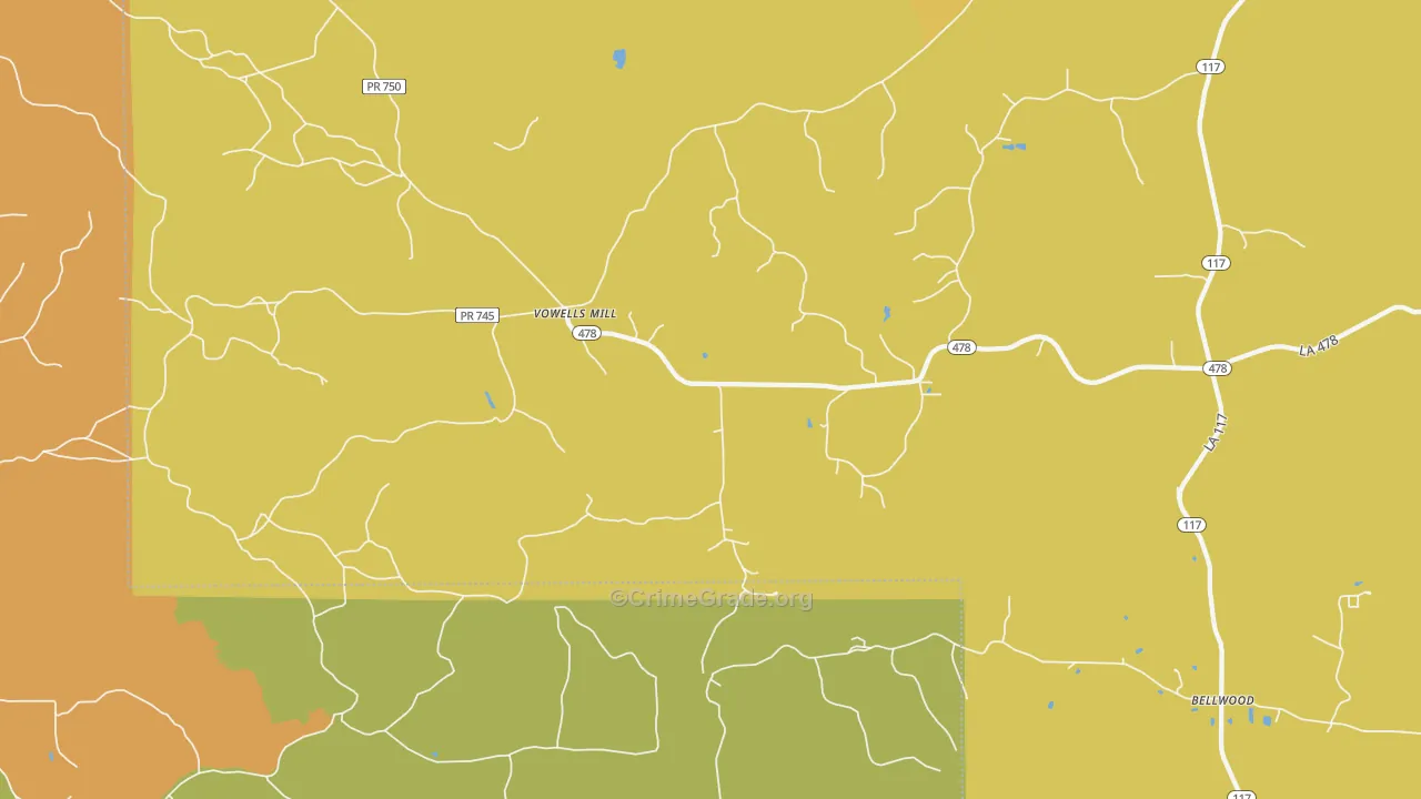 Vowells Mill, LA Map of Burglary Rates