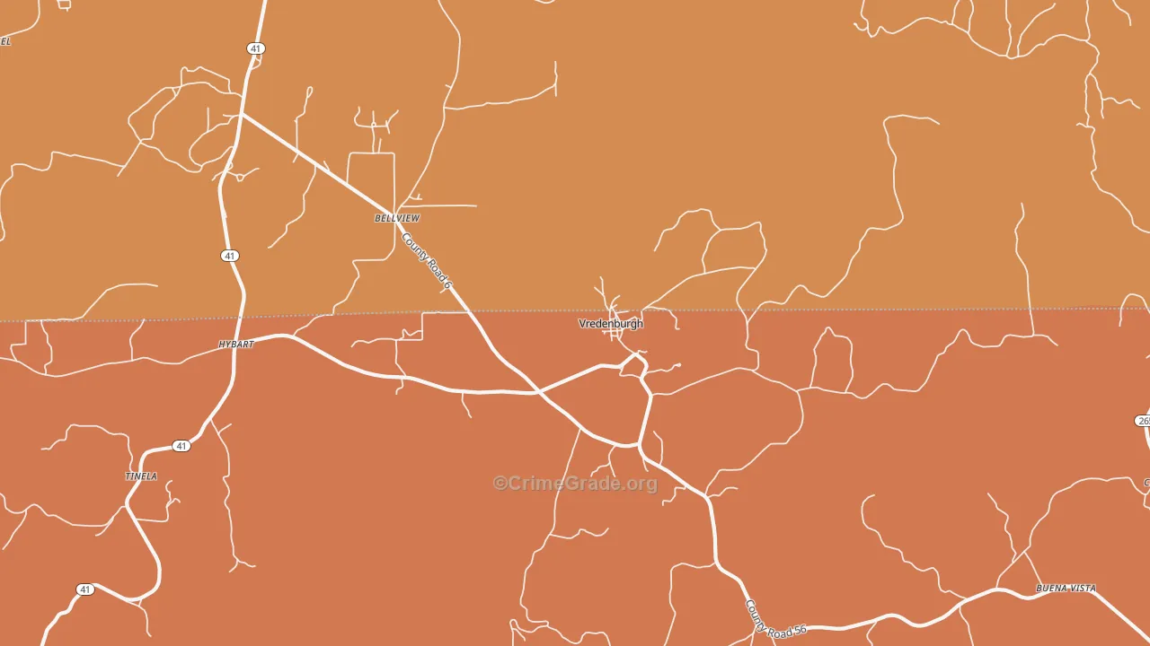 Vredenburgh, AL Map of Burglary Rates