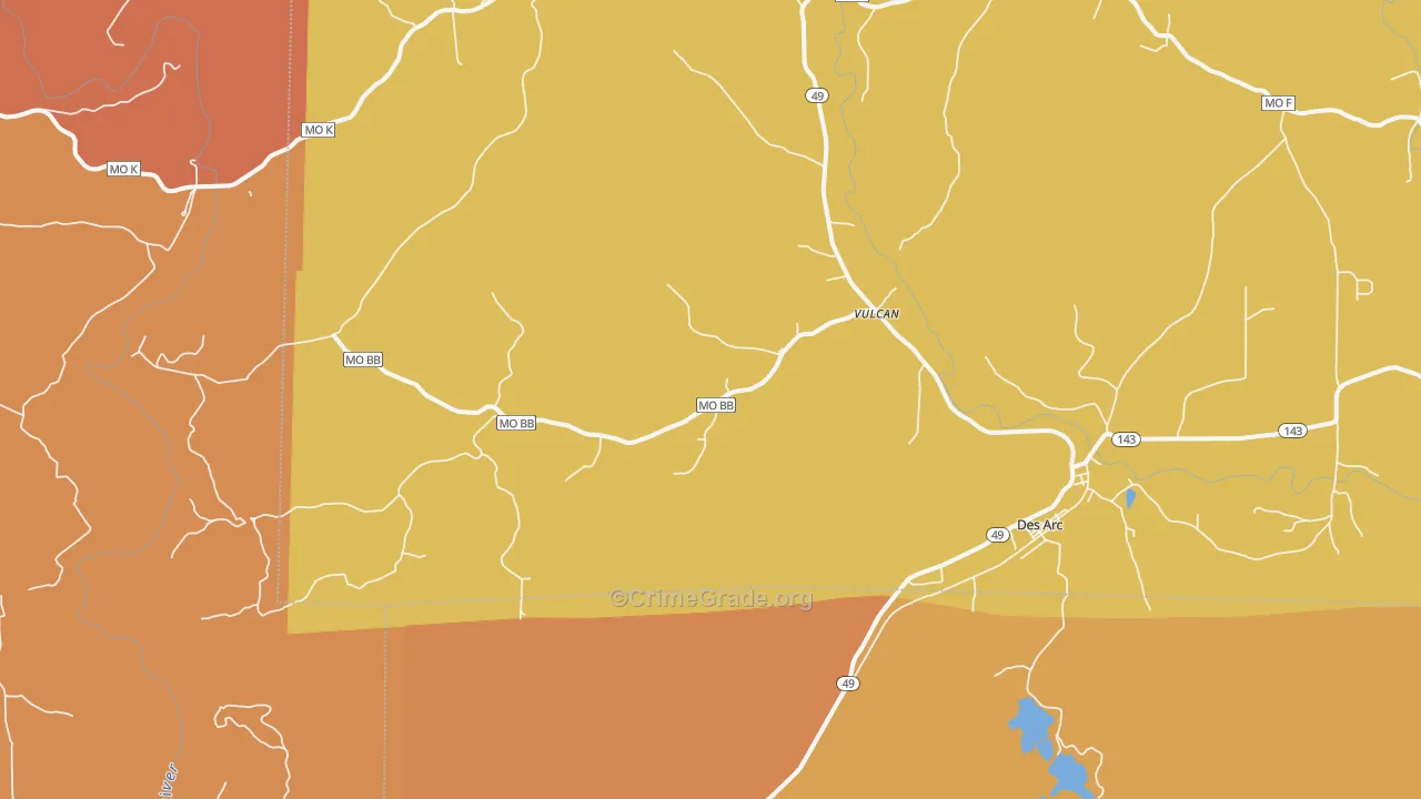 Vulcan, MO Map of Burglary Rates