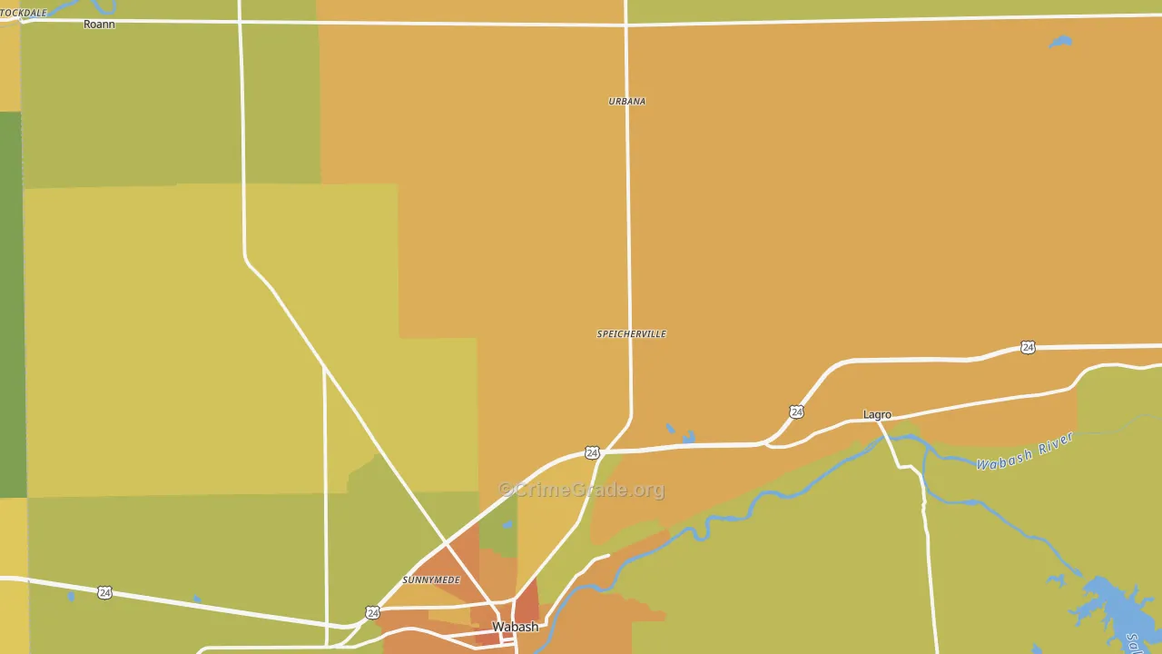 Wabash County, IN Map of Burglary Rates