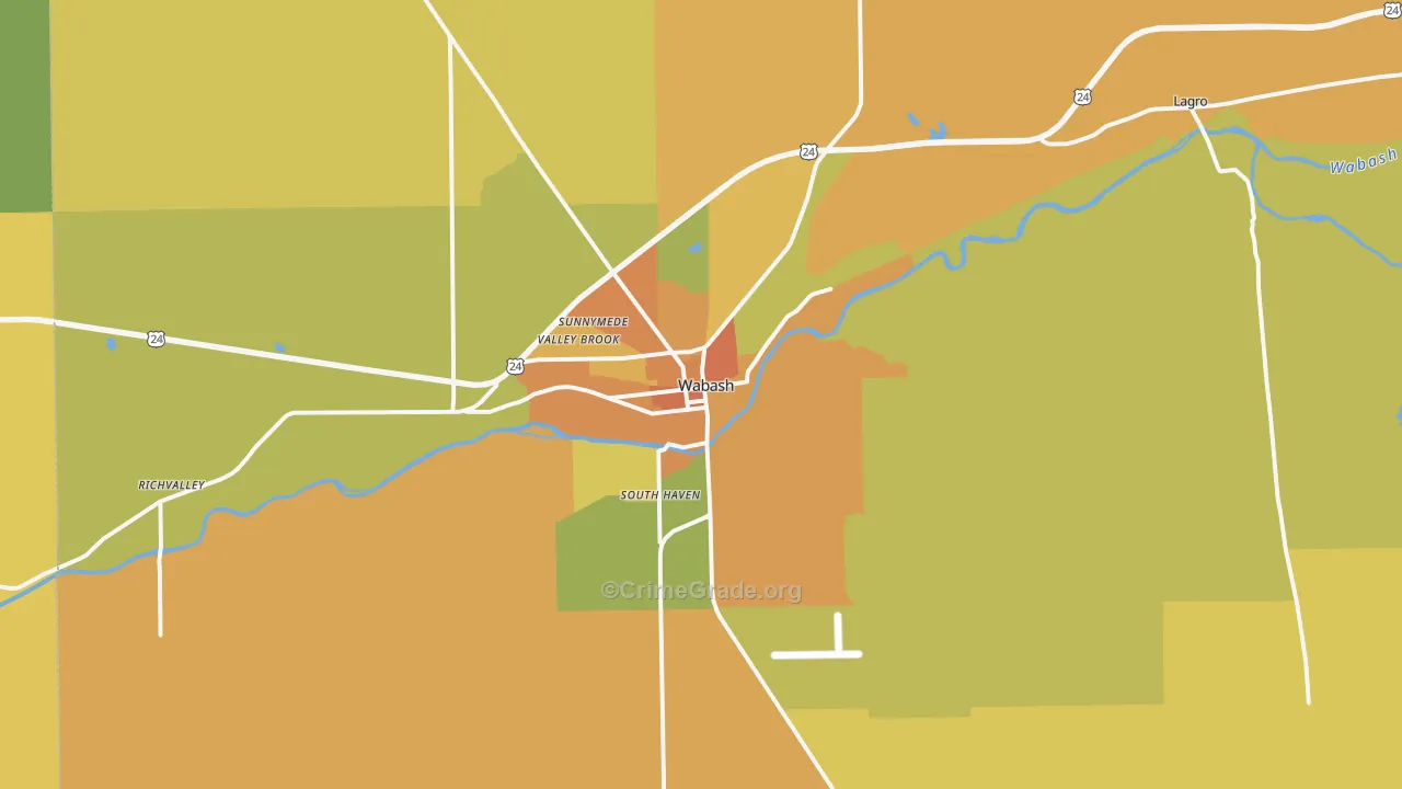 Wabash, IN Map of Burglary Rates