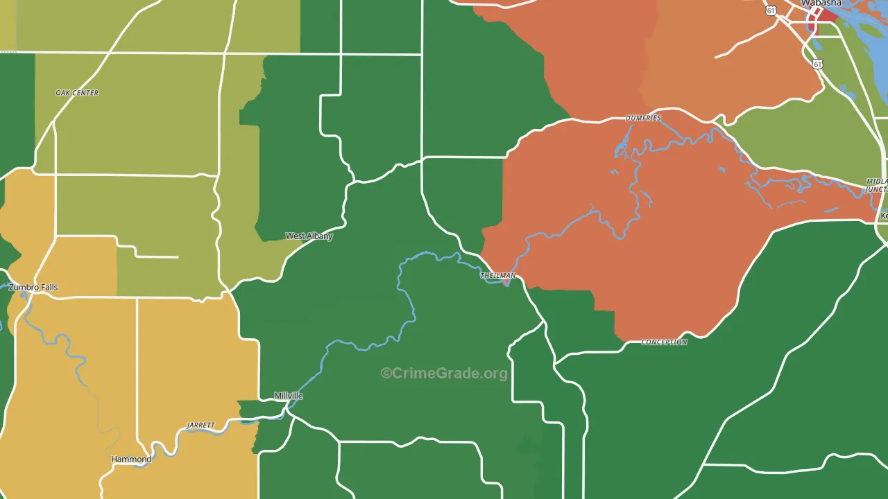 Wabasha County, MN Map of Burglary Rates