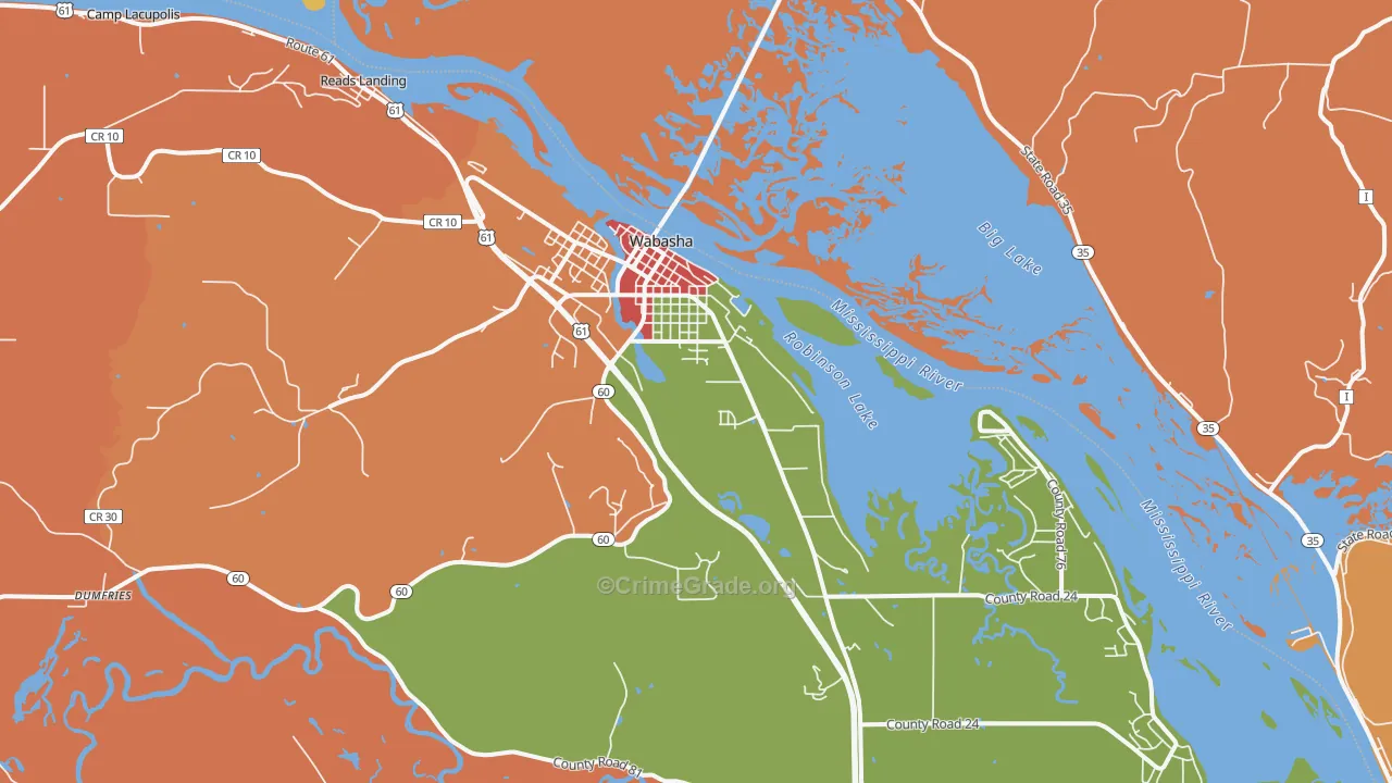 Wabasha, MN Map of Burglary Rates