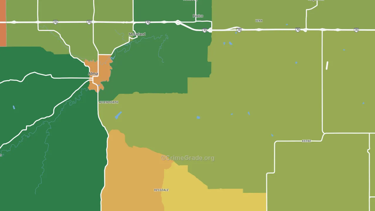 Wabaunsee County, KS Map of Burglary Rates