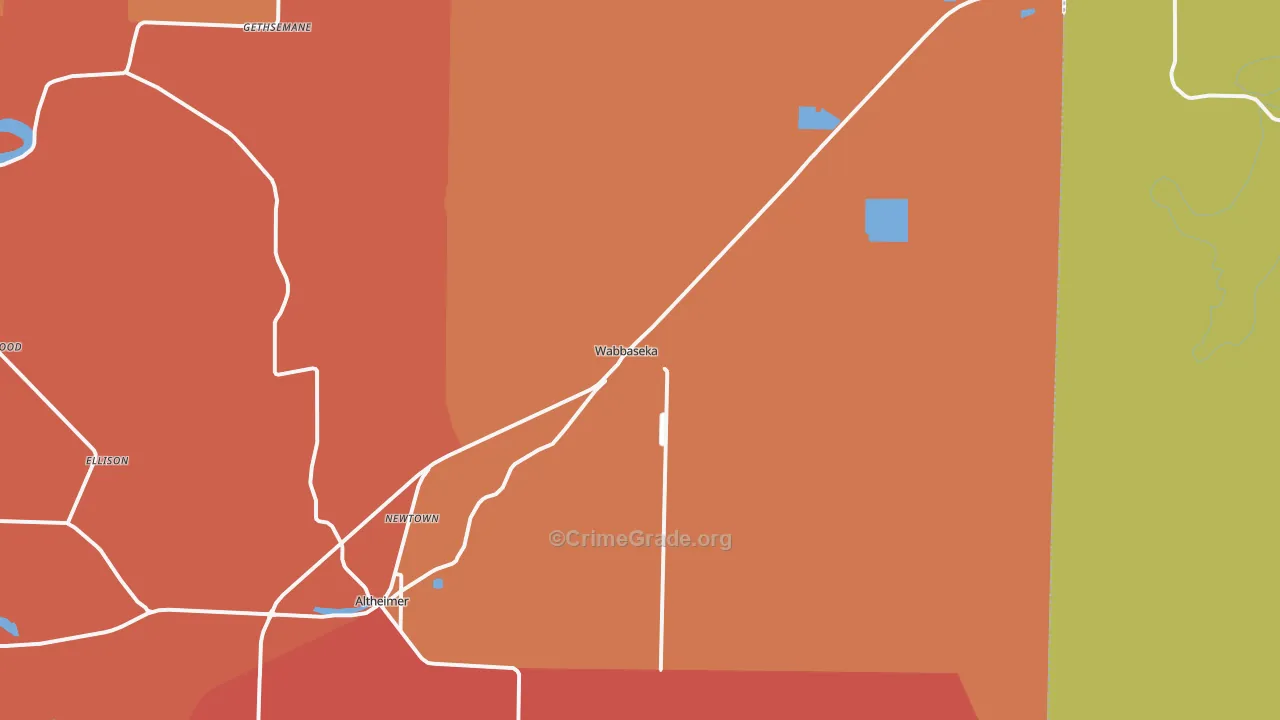 Wabbaseka, AR Map of Burglary Rates